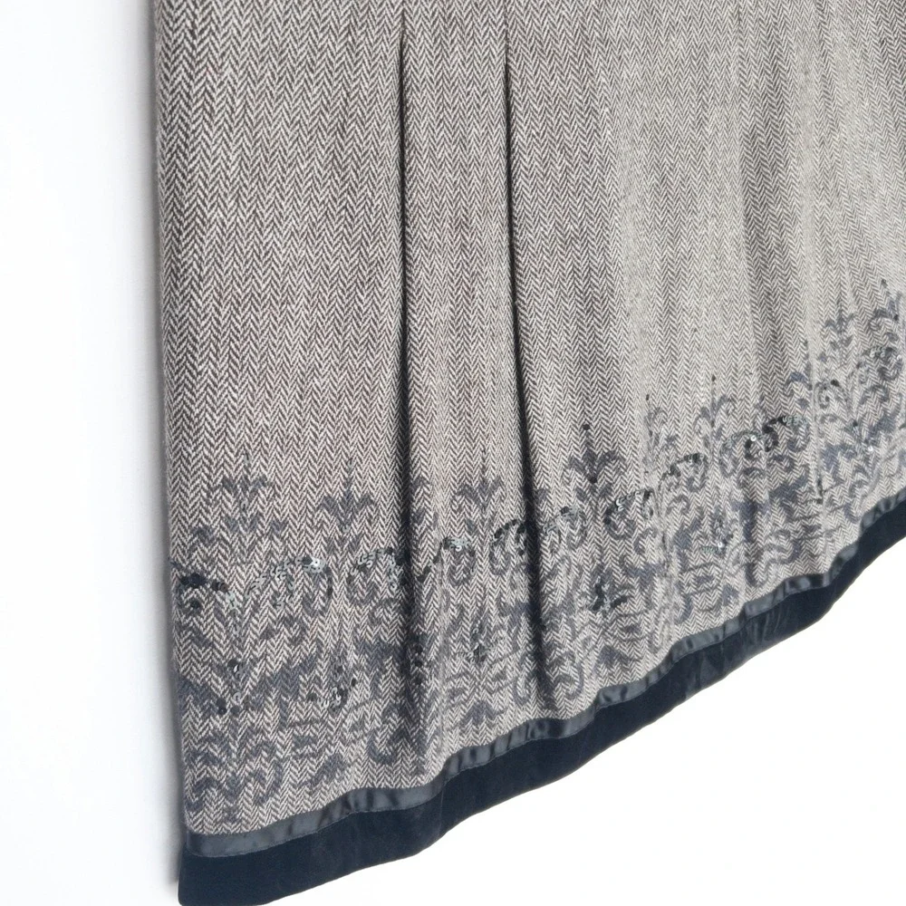 Loft Herringbone Sequins Velvet Trim Wool Blend Embroidered Skirt Womens 10 L - Picture 12 of 16